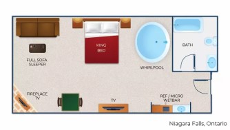 The floor plan for the Whirlpool Fireplace Suite